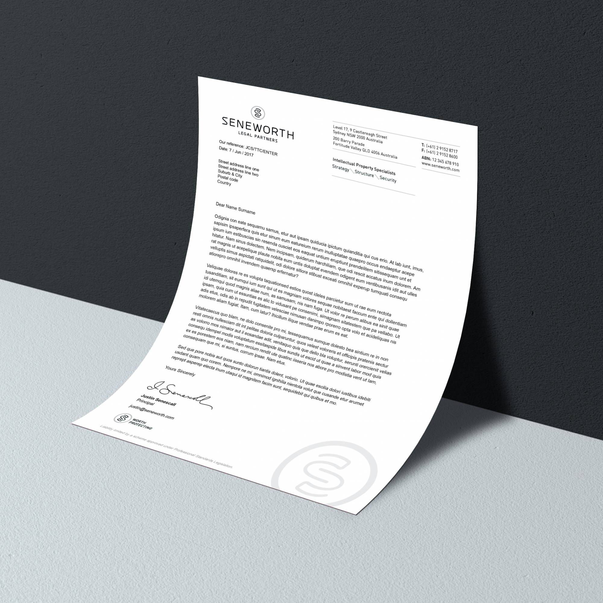 Seneworth - Letterhead collateral- Stationery package