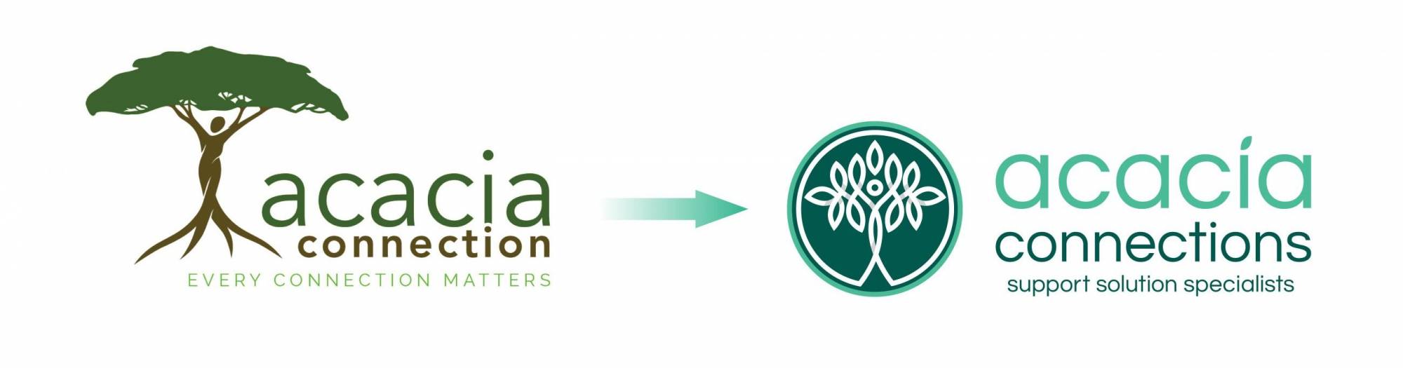 Acacia Connections old logo and new brand identity after DAIS brand project