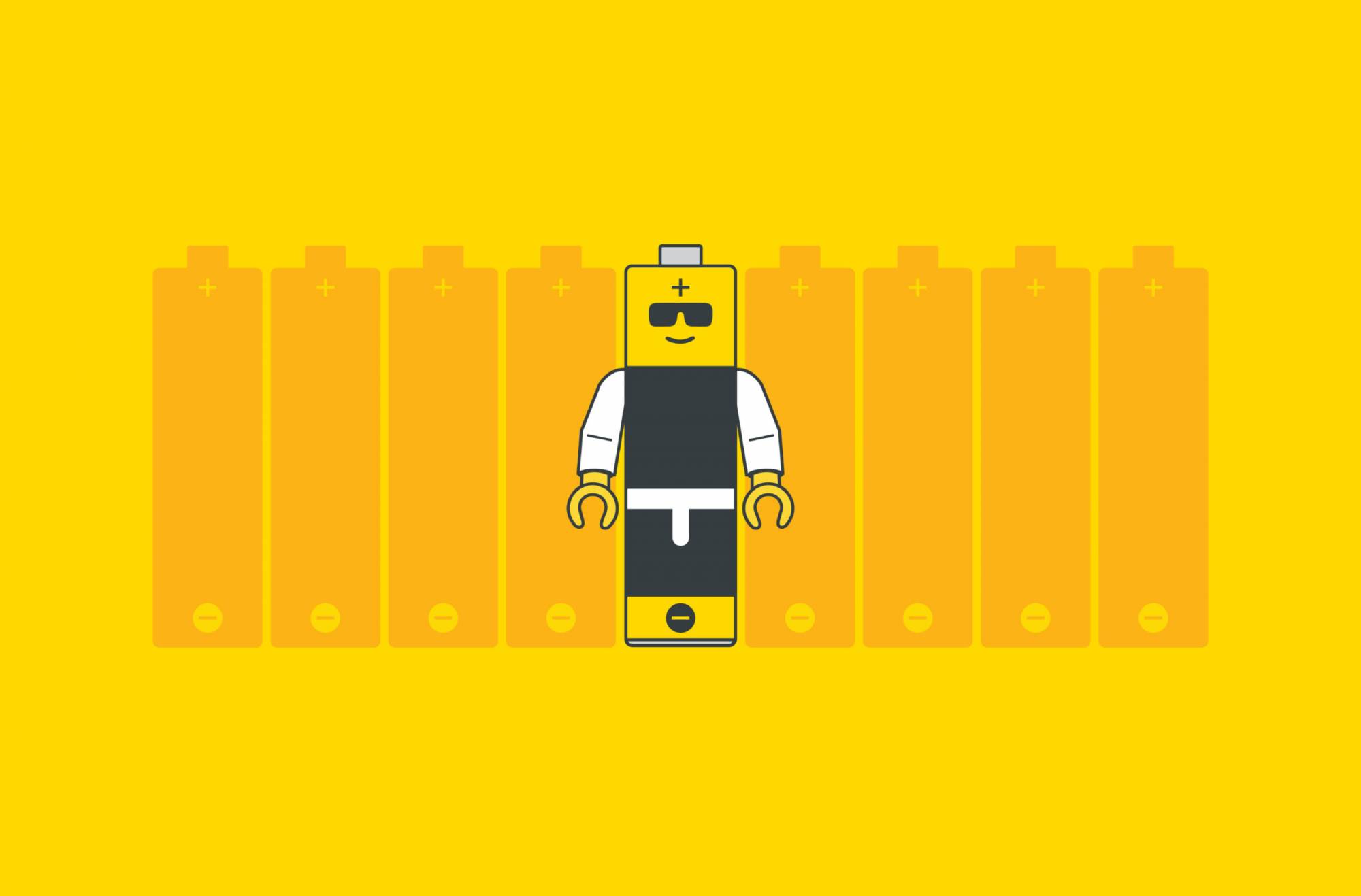 Actrua safey campaign to strengthen their brand positioning. Batteries in line with animated battery man in the centre.