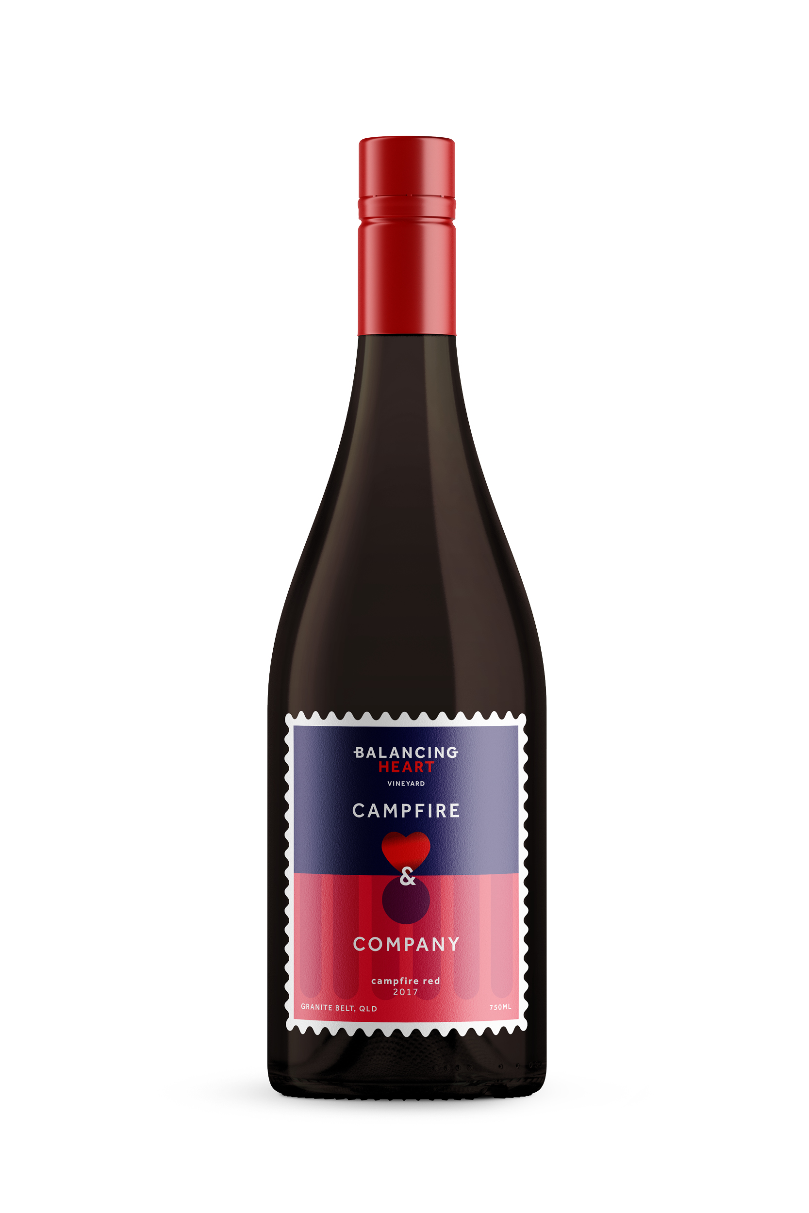 Campfire & company wine label for Balancing Heart Vineyard, collateral branding design