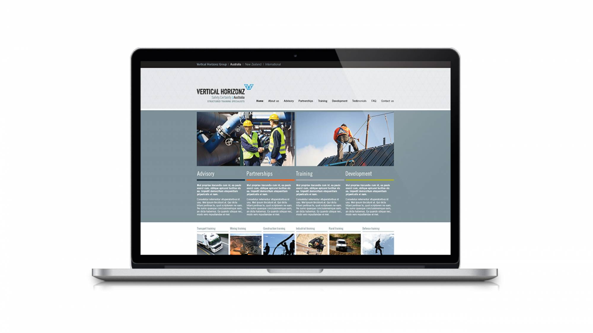 Vertical Horizons website design example for new brand