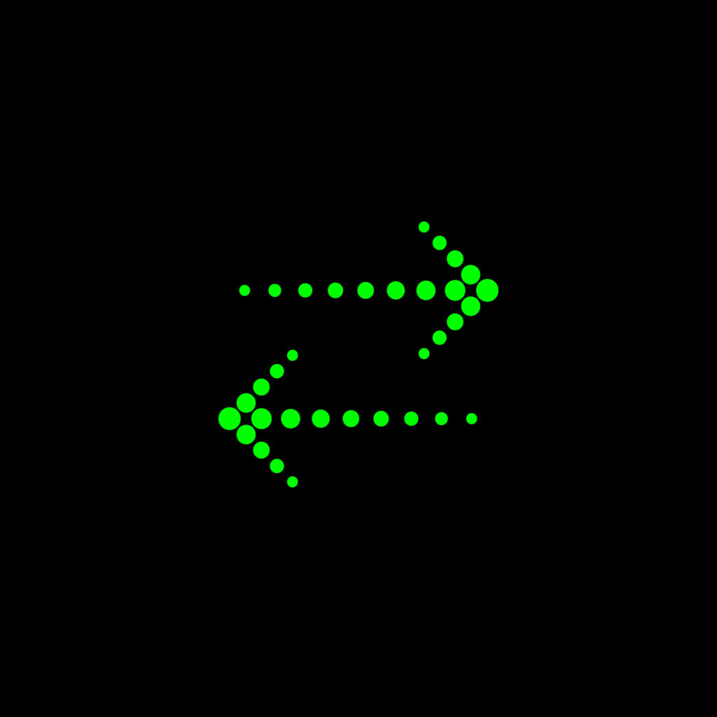 Bright green dotted arrows