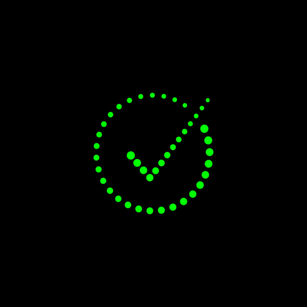 Bright green dotted tick in a circle