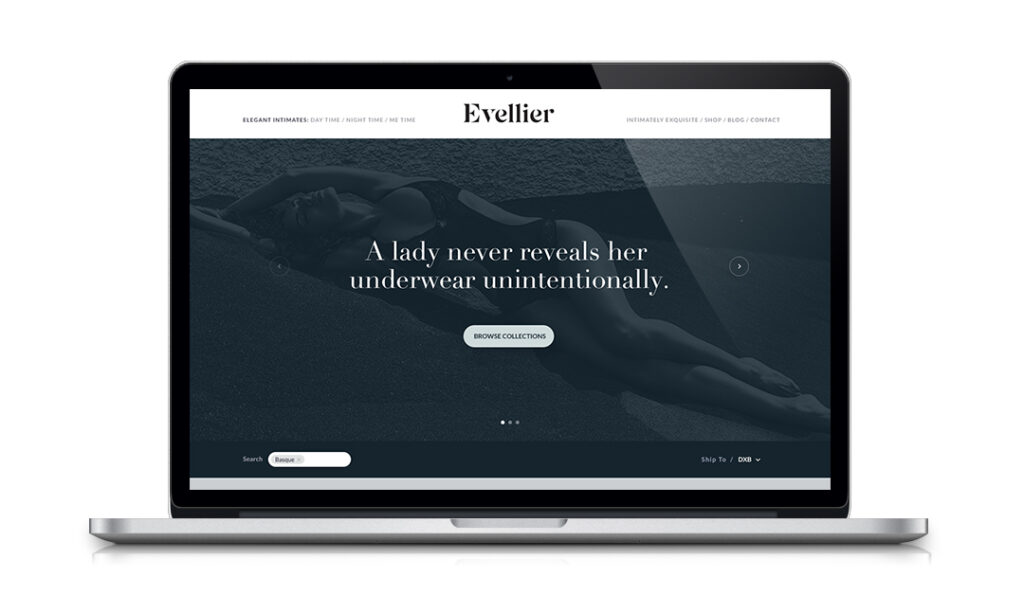 Evellier Elegant Intimates website which shows the brand voice
