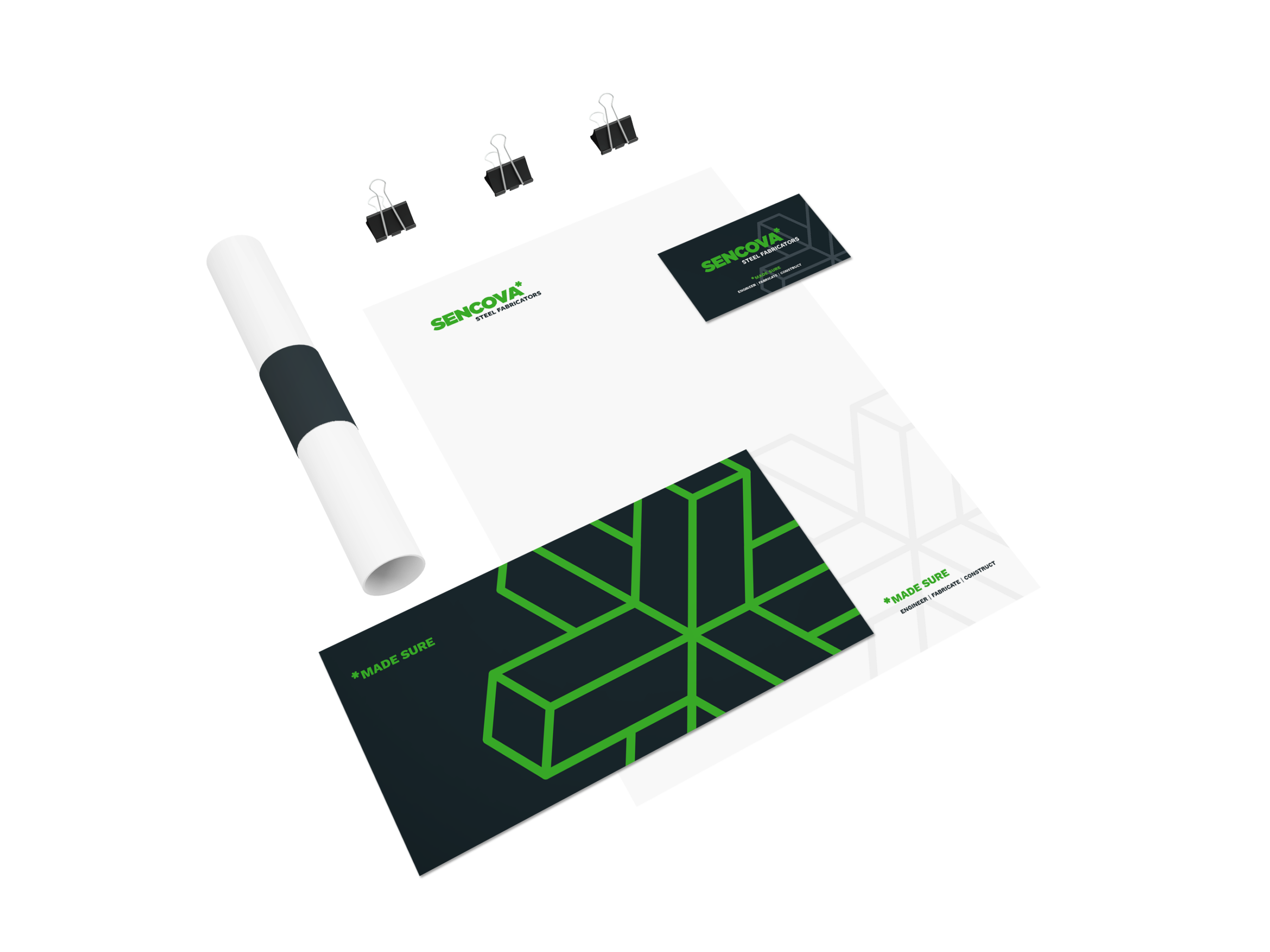 Sencova brand naming strategy applied to corporate collateral