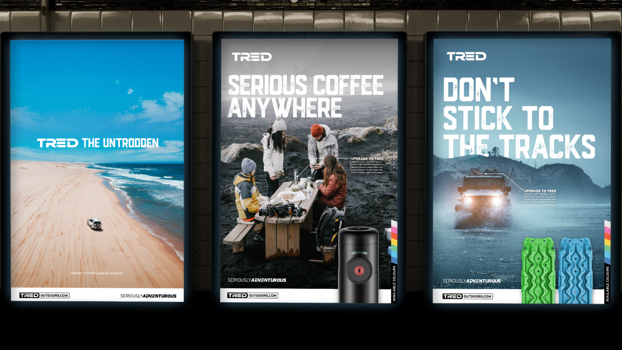 Three TRED advertisement on electric subway billboards