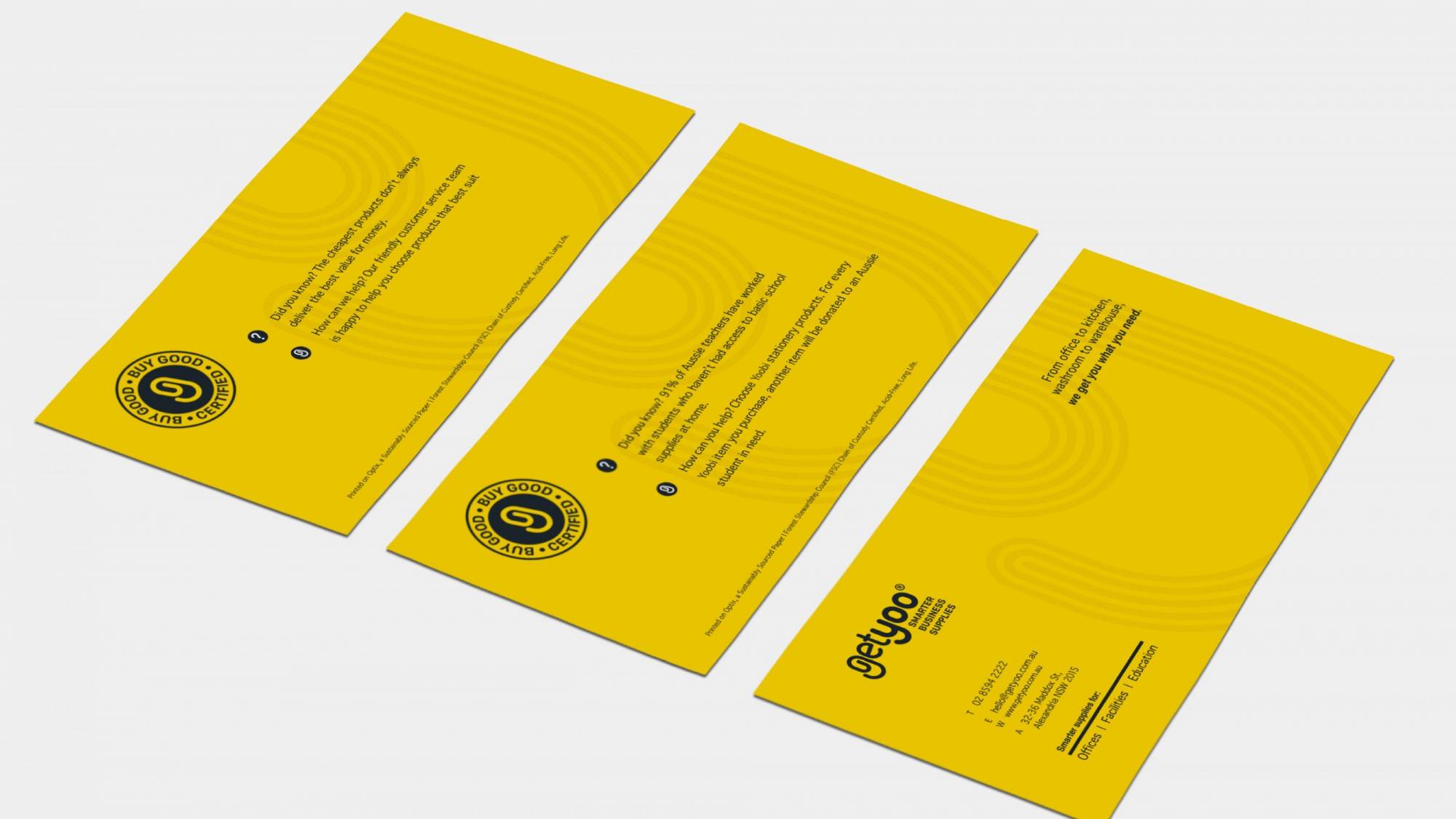 Brand identity collateral across business card design for GetYoo rebrand strategy