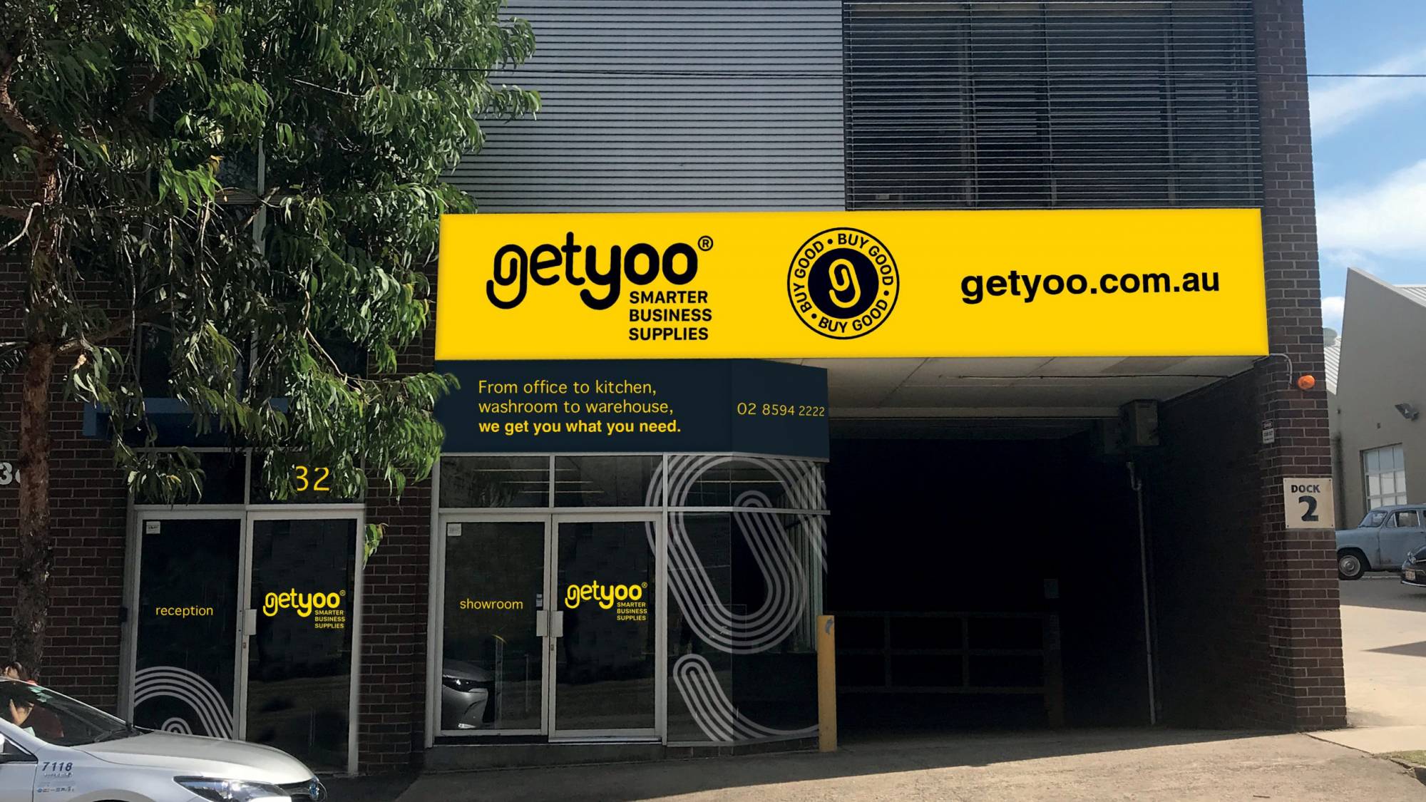 Mockup design of office signage for GetYoo rebrand