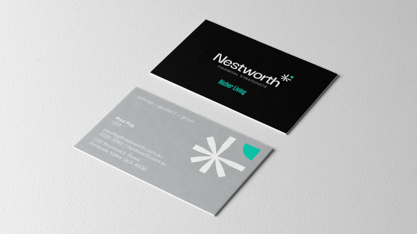 Nestworth business cards designed by brand agency DAIS