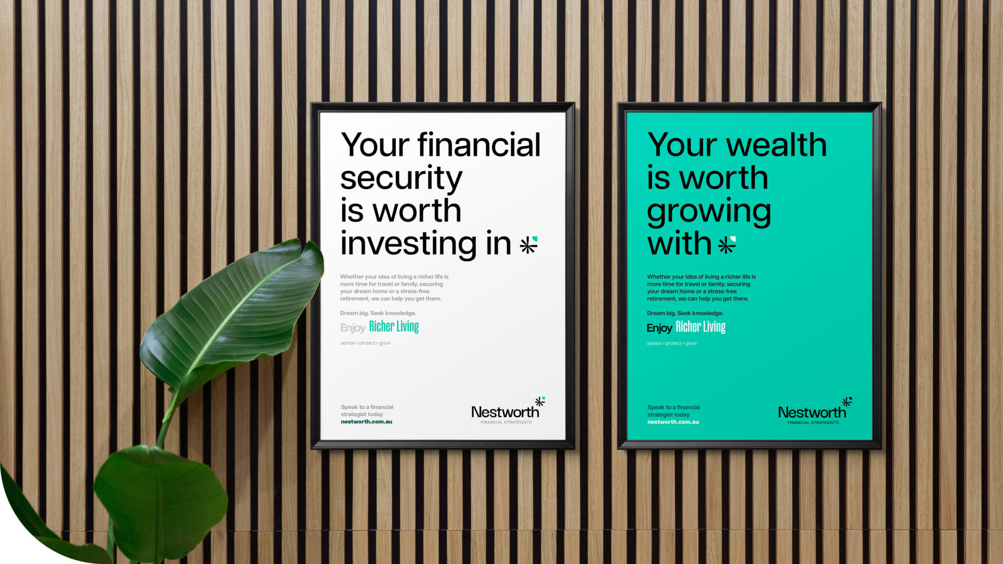 poster mockup application for financial advisory brand Nestworth
